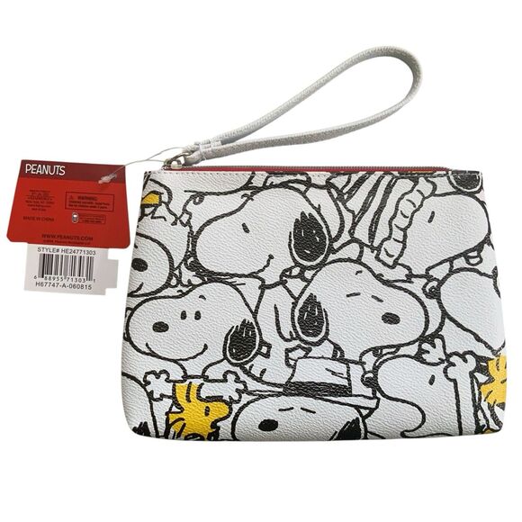 Peanuts Snoopy With Woodstock Black White Yellow Large Wristlet Clutch NWT - Picture 3 of 10